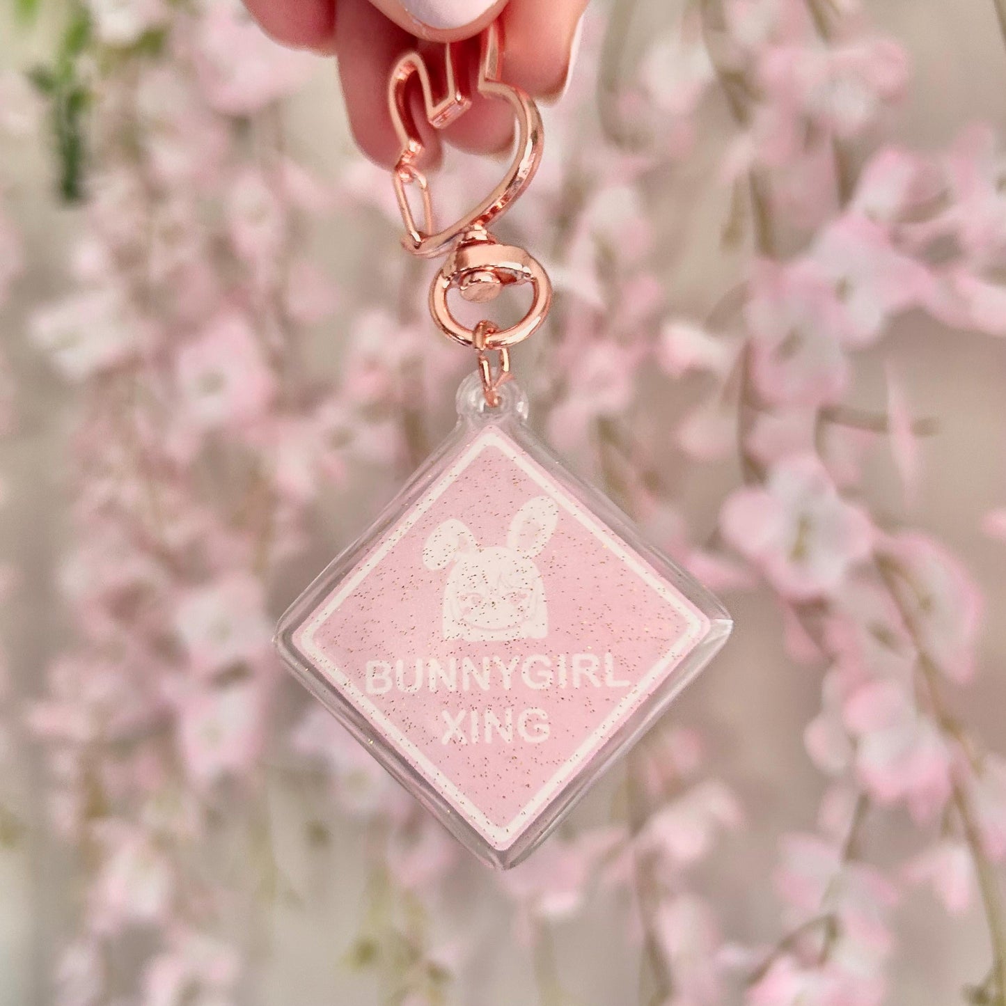 BunnyGirl Crossing Sign Acrylic Keychain