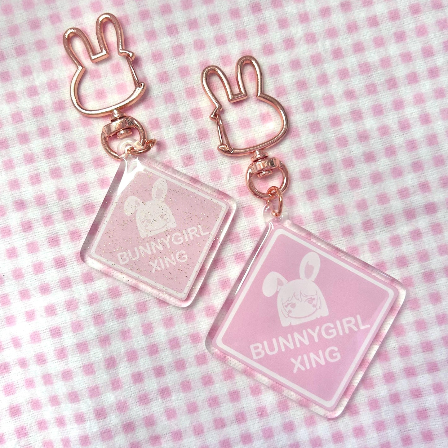 BunnyGirl Crossing Sign Acrylic Keychain