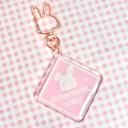 BunnyGirl Crossing Sign Acrylic Keychain