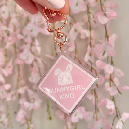 BunnyGirl Crossing Sign Acrylic Keychain